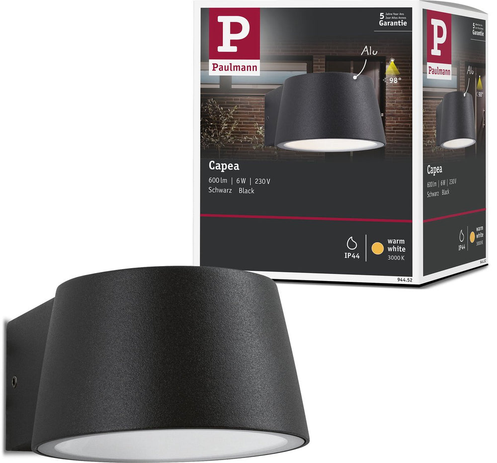 Paulmann led-wandarmatuur voor buiten capea ip44 96x128 mm 3000k 6w 500lm 230v 98° antraciet aluminium