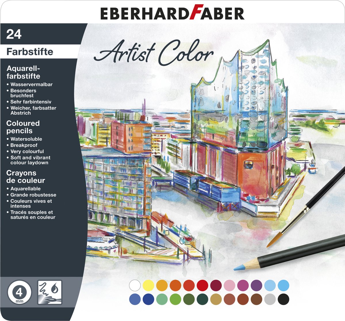 Eberhard faber aquarelpotlood - artist color - 24 stuks - metaaletui - fc-516025
