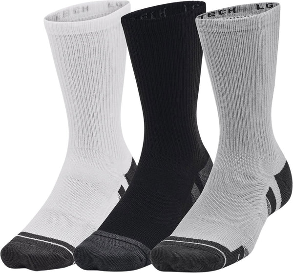 Under armour ua performance tech 3pk crew-gry unisex sportsokken - mod grijs - wit - jet grijs 42-47