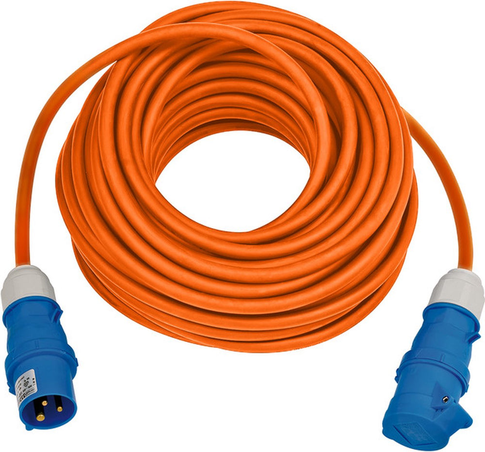 Brennenstuhl camping verlengsnoer 25m (cee kabel in oranje h07rn-f 3g2,5 met cee-stekker en koppeling met afdichtflap, voor permanent gebruik buitenshuis ip44, made in germany)
