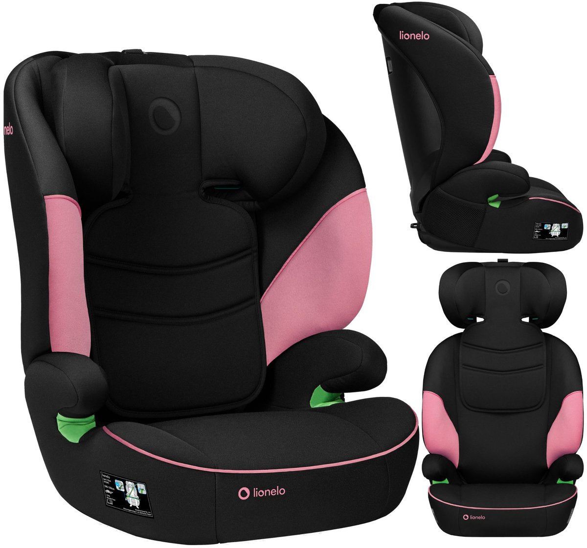 Lionelo lars i-size autostoeltje 100-150 cm – autostoel groep 2 3 – voorwaarts (fwf) – memory foam hoofdsteun – 10 verstelbare hoogtestanden – brede comfortzitting – wasbare bekleding – past in elke auto - roze