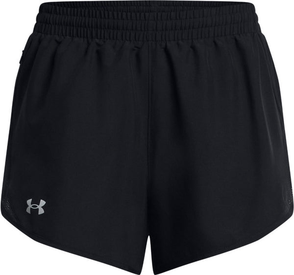 Under armour ua fly by 3'' shorts-blk dames sportbroek - zwart - wit - reflecterend