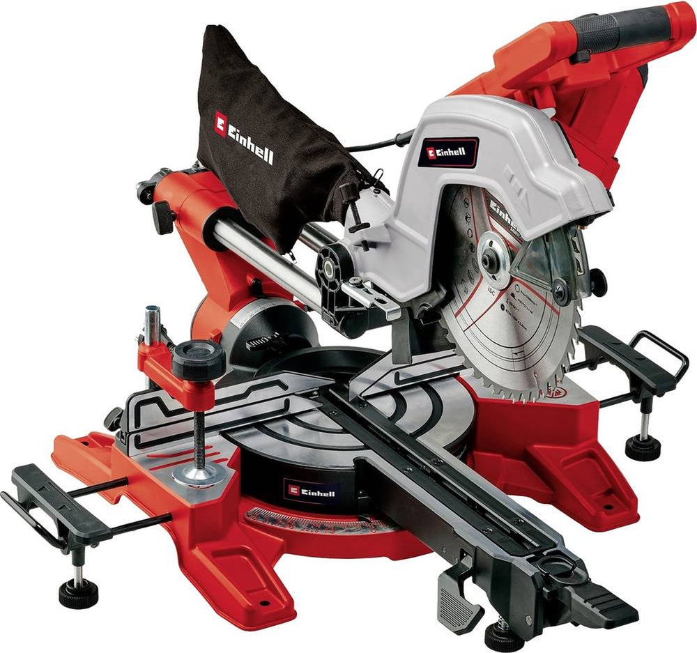 Einhell elektrische radiaal afkort- verstekzaag te-sm 10 l dual - 1800w - ø254 mm - zaagkop kantelbaar naar links en rechts - met laser - incl. 48 tands zaagblad