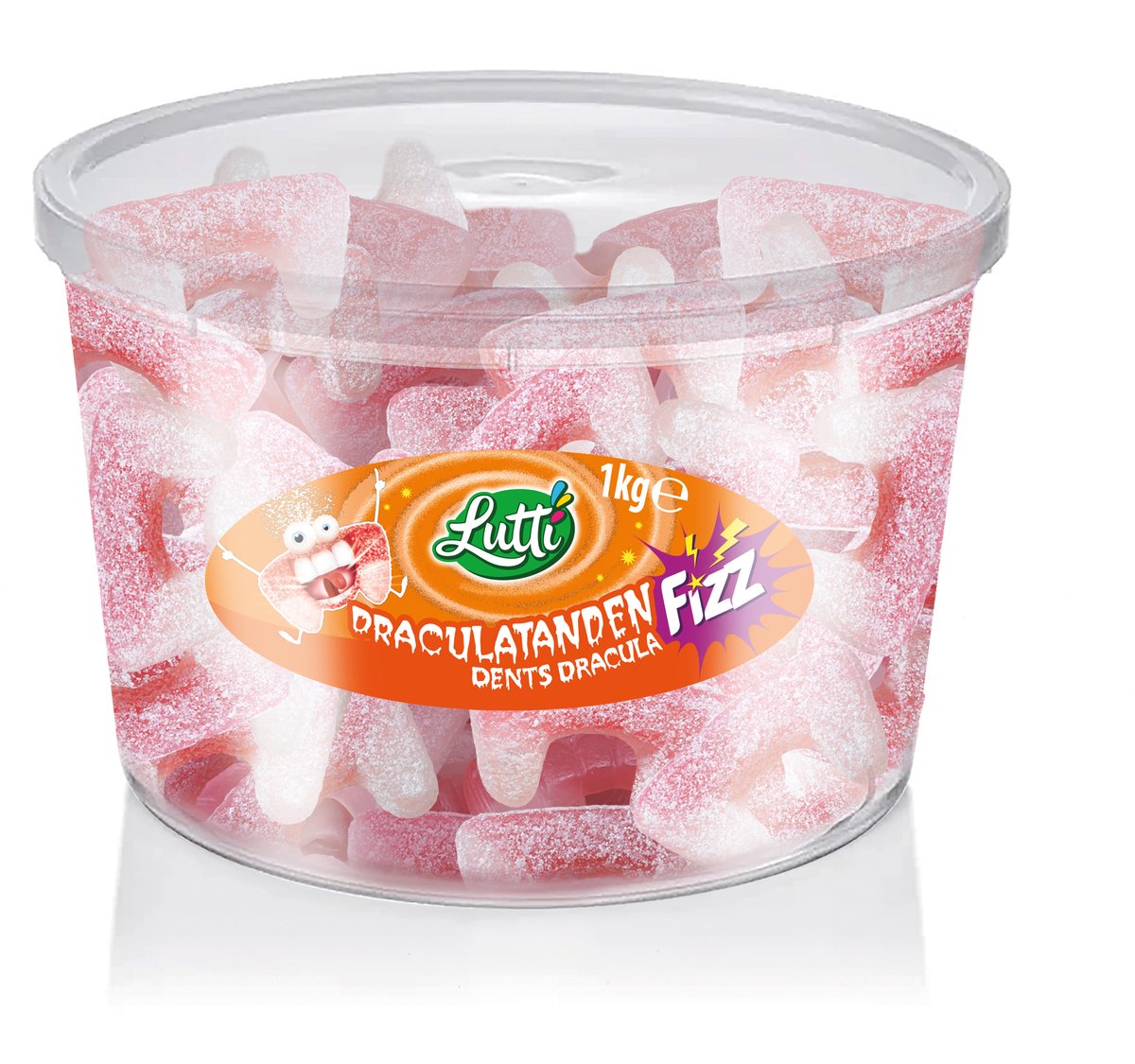 Lutti - vegan - zure - draculatanden -aardbeismaak - silo - 1kg