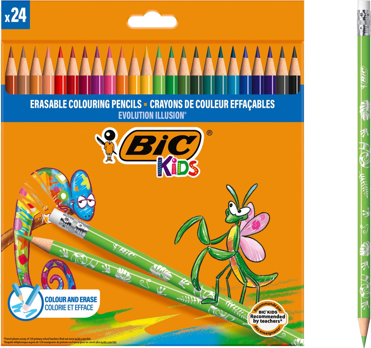 Bic kids illusion - kleurpotloden - kinderen en volwassenen - verschillende kleuren - potlood - 24 stuks