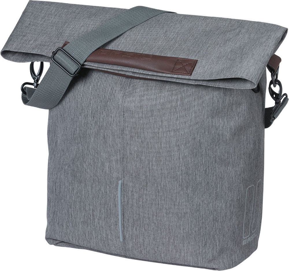 Basil City Shopper - fietsshopper, grijs melee, 14-16L, vegan leder, waterkerende vouwsluiting, reflectie