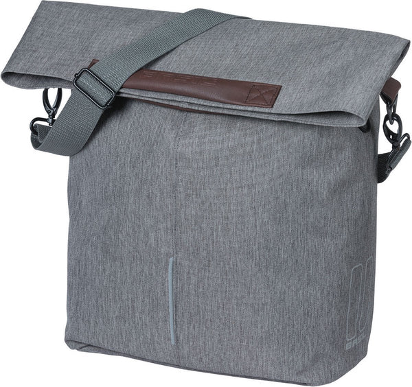 Basil City Shopper - fietsshopper, grijs melee, 14-16L, vegan leder, waterkerende vouwsluiting, reflectie