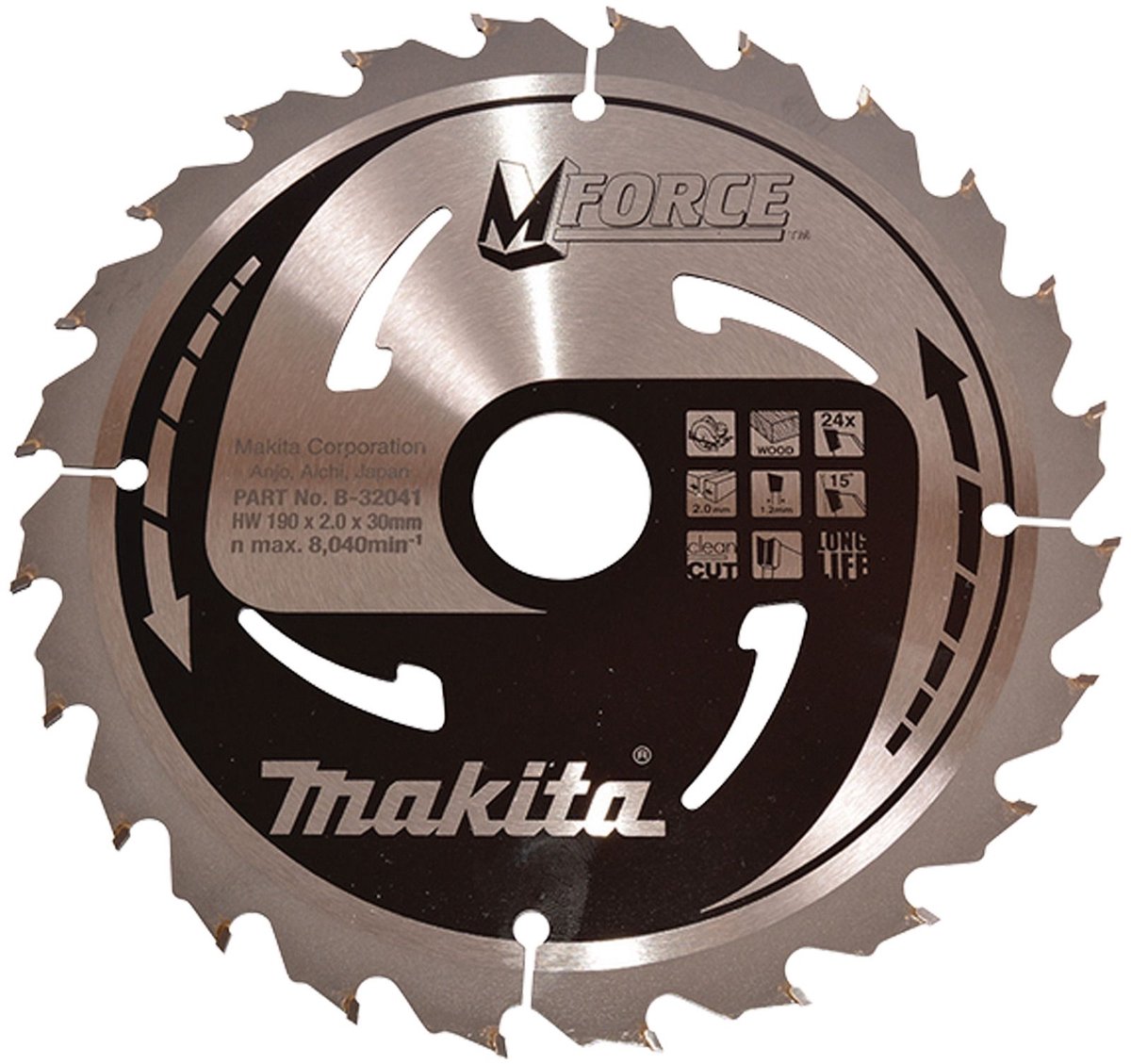 Makita cirkelzaagblad voor hout | mforce | ø 190mm asgat 30mm 24t - b-32041