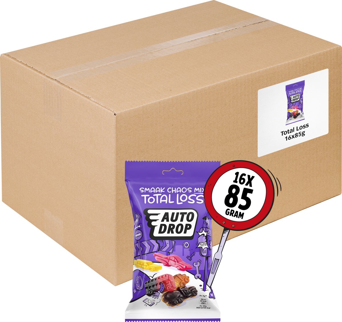 Autodrop - snoep - total loss smaak chaos mix - 16 zakjes - 85 gram
