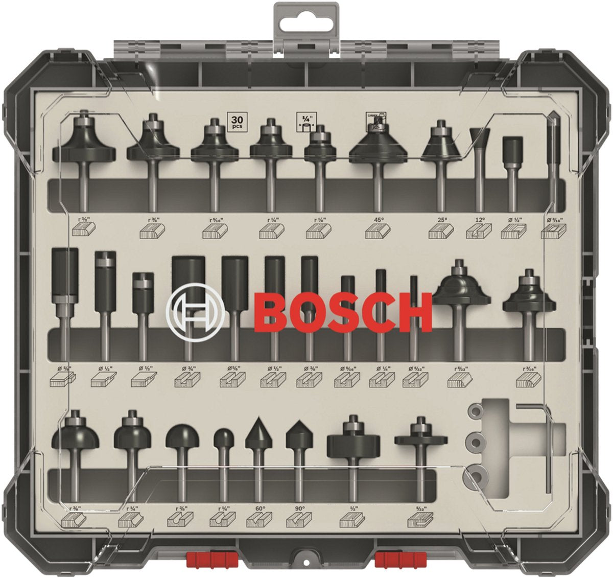 Bosch 30-delige gemengde freesset 1 4 inch - 2607017476