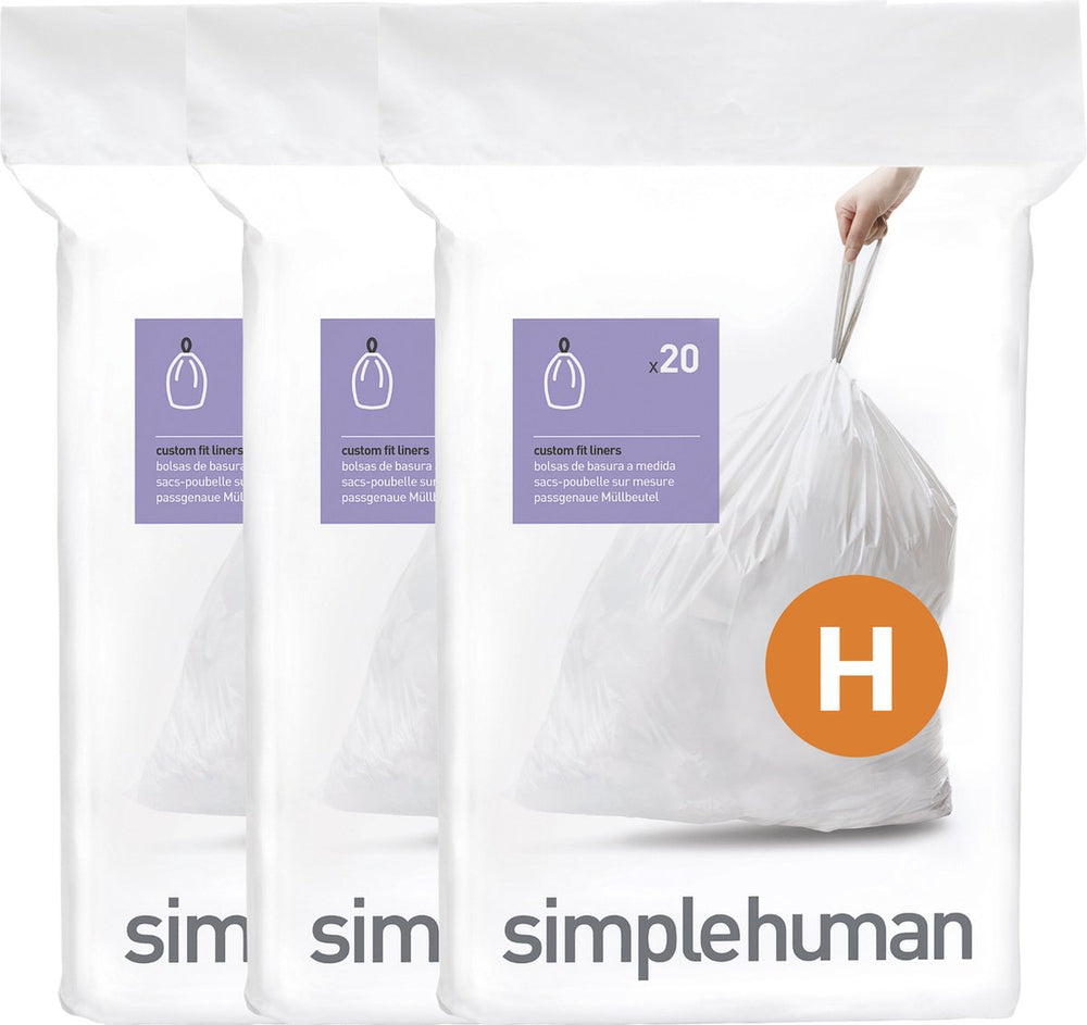 Simplehuman code h afvalzakken - 35 liter - 60 stuks - met trekband - wit