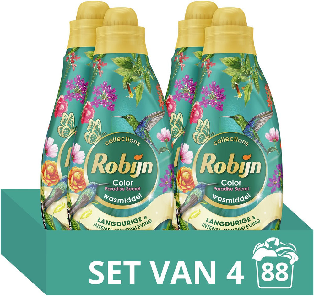 Robijn klein krachtig collections vloeibaar wasmiddel - color paradise secret - 4 x 22 wasbeurten - voordeelverpakking