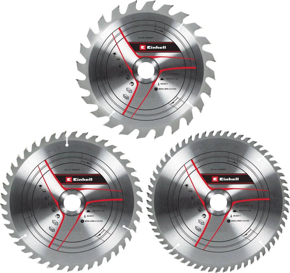 Einhell hardmetalen tct zaagbladset - 3-delig - ø254 x 30 x 3,2 mm - 24 42 60 tanden