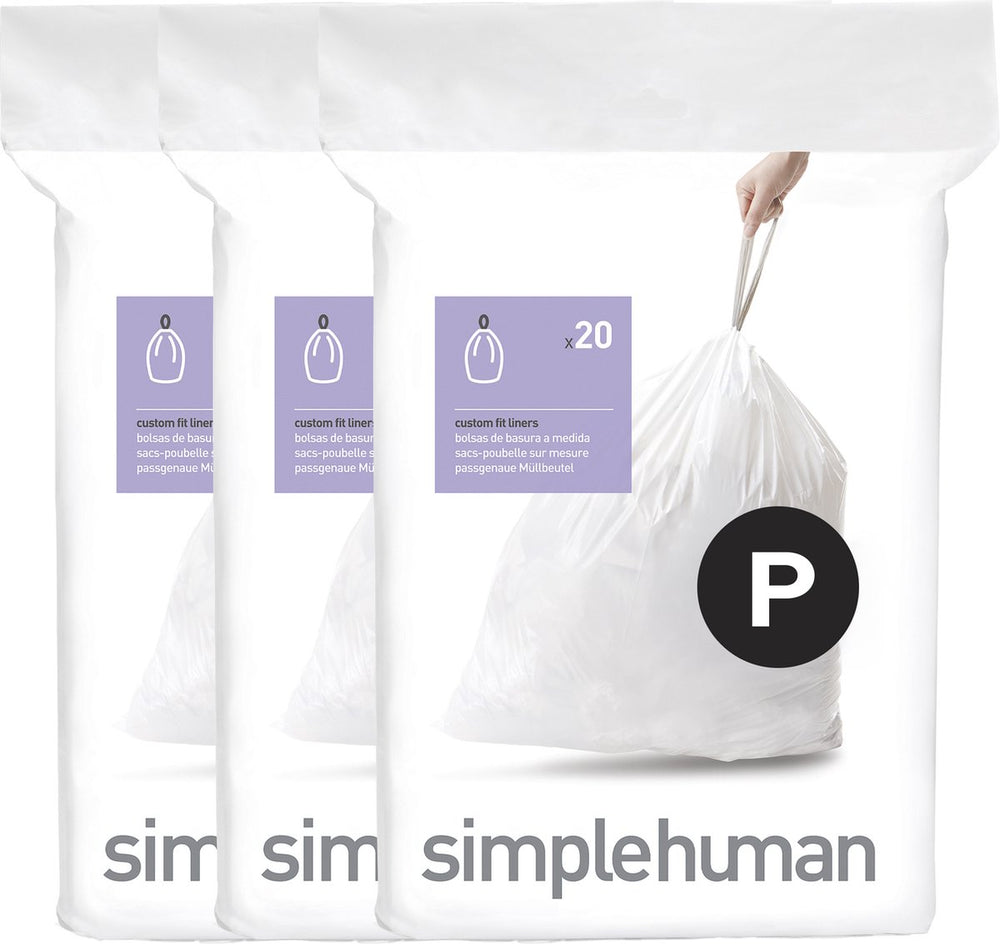 Simplehuman code p afvalzakken - 60 liter - 60 stuks - met trekband - wit