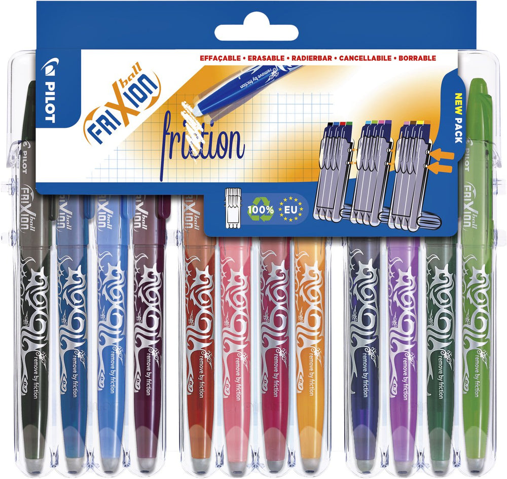 Pilot frixion rollerball pennenset - uitwisbaar - 12 kleuren - in luxe blister