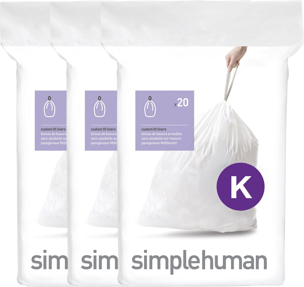 Simplehuman code k afvalzakken - 45 liter - 60 stuks - met trekband - wit