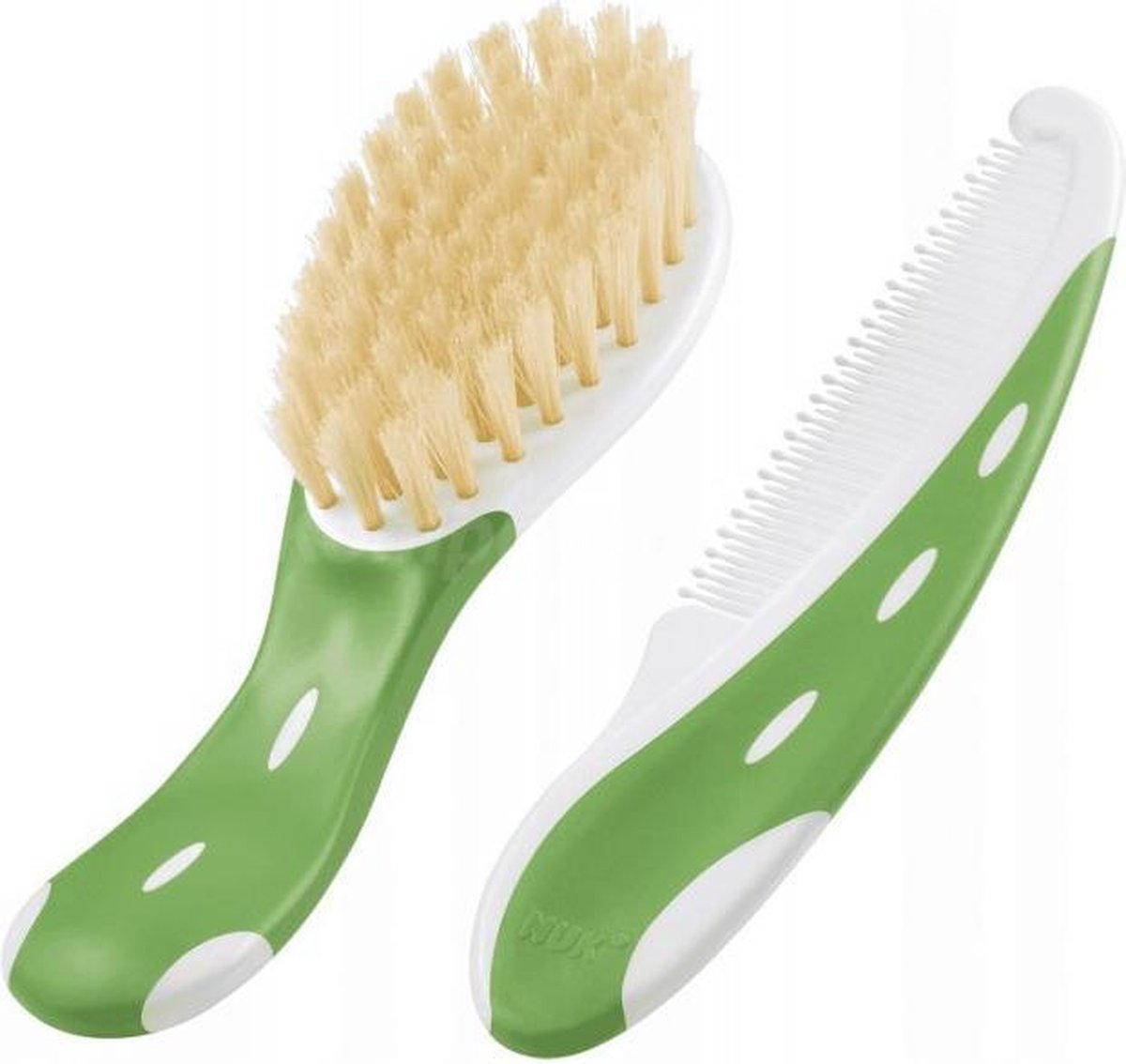 Nuk babyborstel van 100 natuurlijk haar met kam met afgeronde punten groen