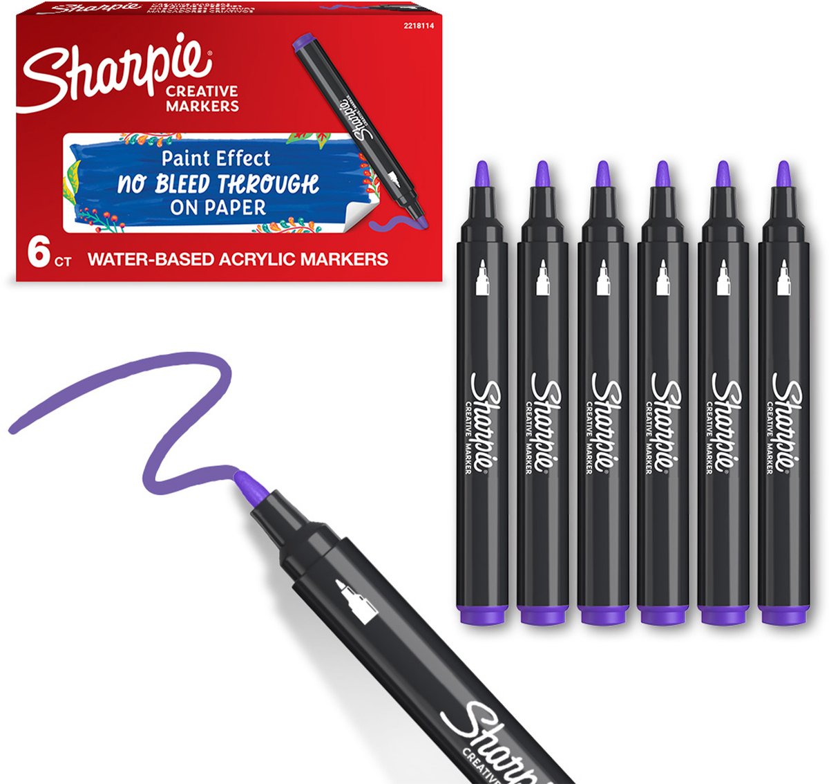 Sharpie creative marker acrylverfmarkers | ronde punt | verfmarkers op waterbasis | inkt loopt niet door en geschikt voor de meeste oppervlakken | lila | 6 stuks