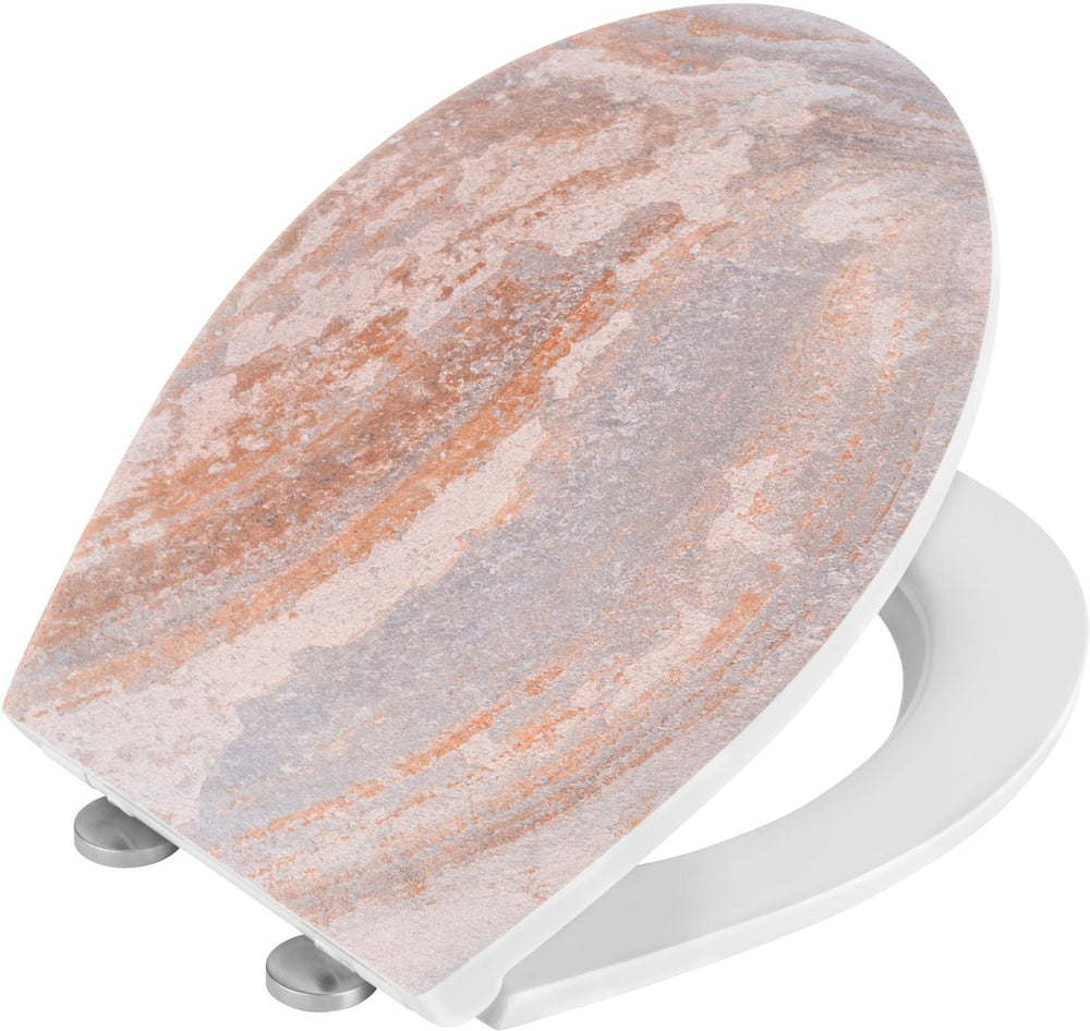 Wenko wc bril canyon - antibacterieel duroplast met structuurprint- easy-close softclose sluiting - fix-clip bevestiging afklikbaar in rvs - toiletbril decor met structuur - toiletzitting met print