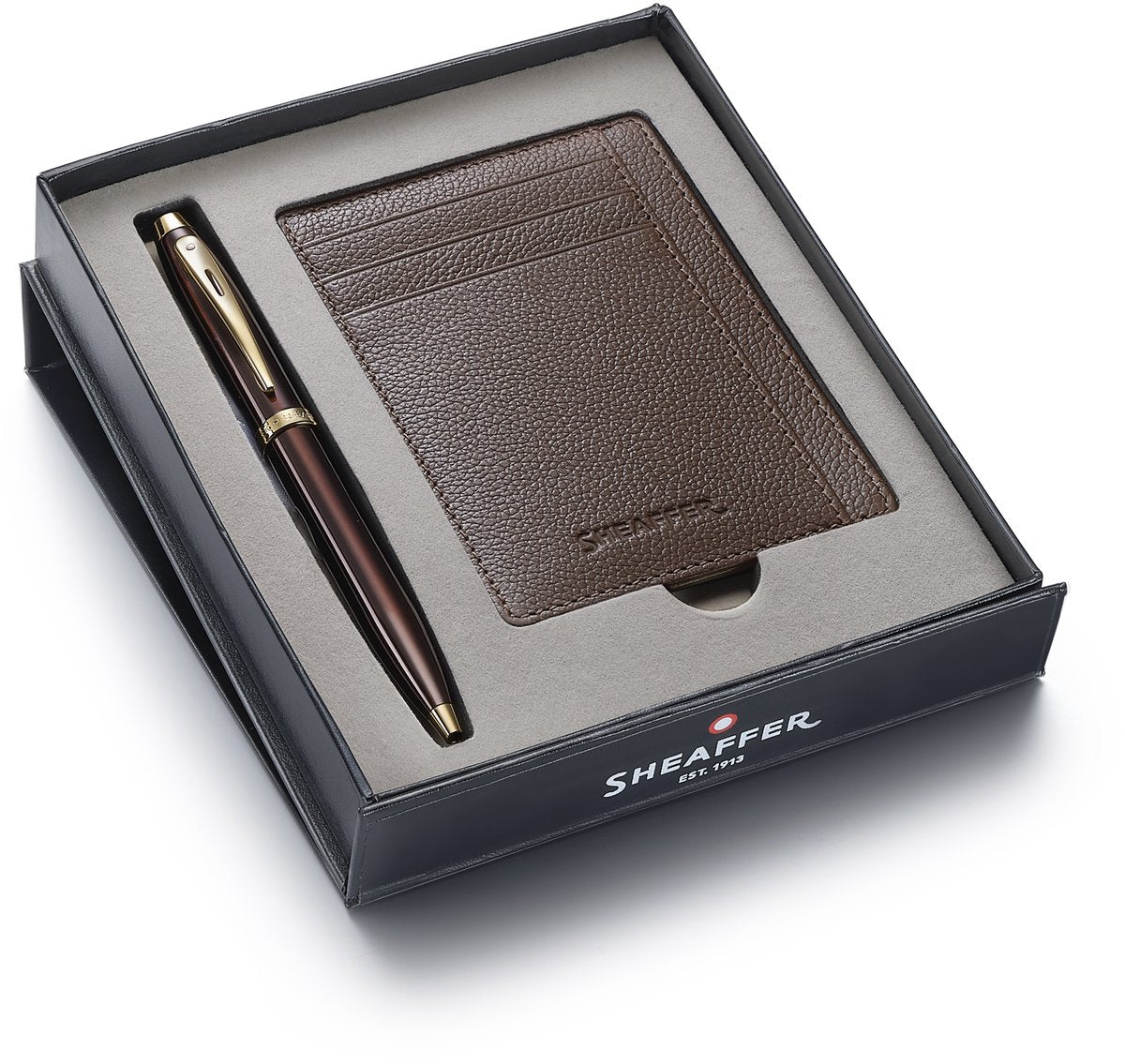 Sheaffer balpen giftset 100 9370 - glossy brown gold tone - met creditcardhouder - rustic mocha - sf-g2937051-2
