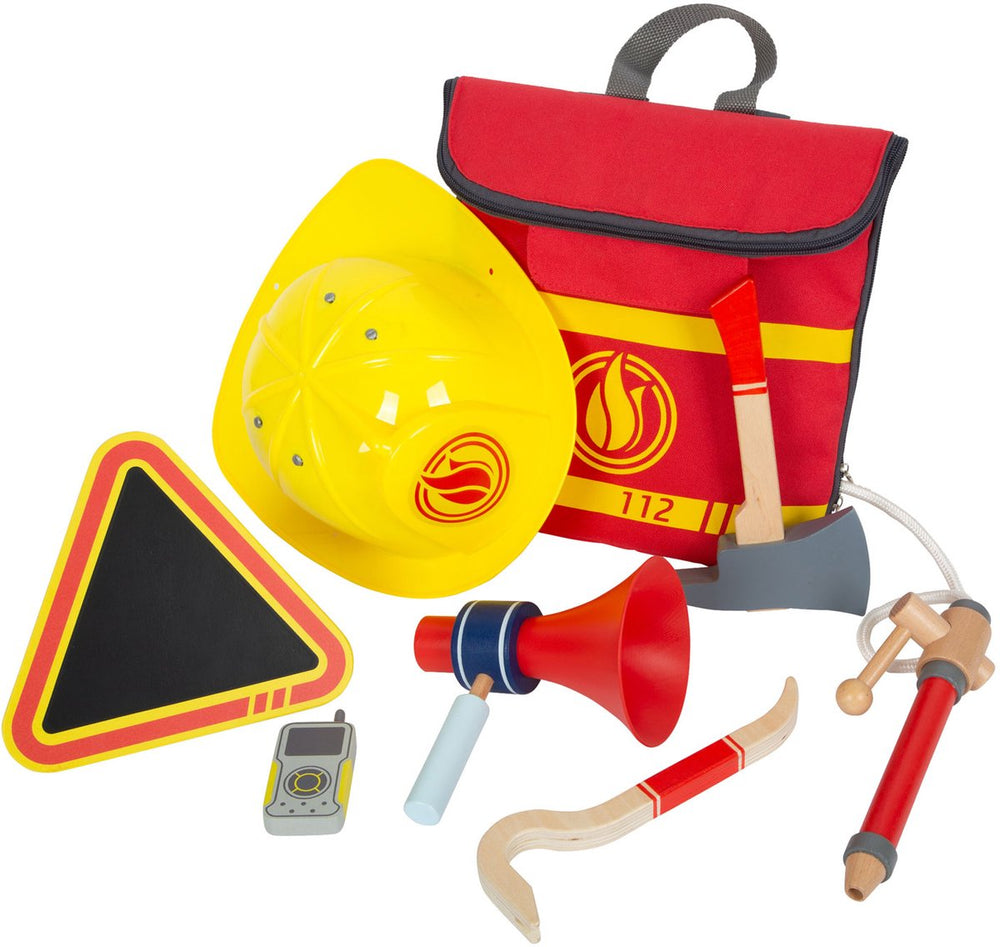 Small foot - firefighter backpack with wooden firefighter accessories, 8-pc.