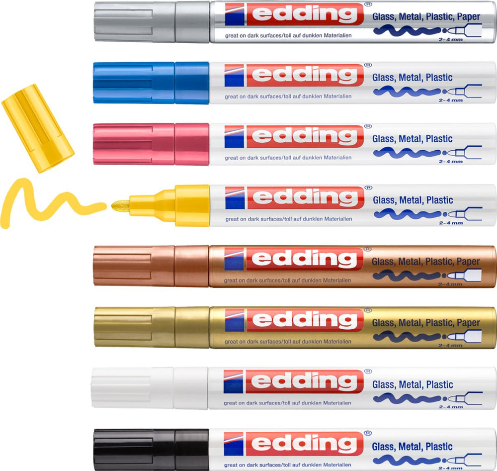 Edding 750 8 s glanslakmarker assorti set - ronde punt - 2-4 mm - set van 8 stuks