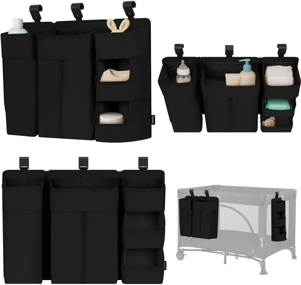 Lionelo sidepocket large – bedside pocket wiegorganizer 58×11×58 cm – 3-delig modulair ontwerp met ritsvak – voor reisbed, co-sleeper box – verstevigd, multifunctioneel afneembaar – luiers, doekjes accessoires