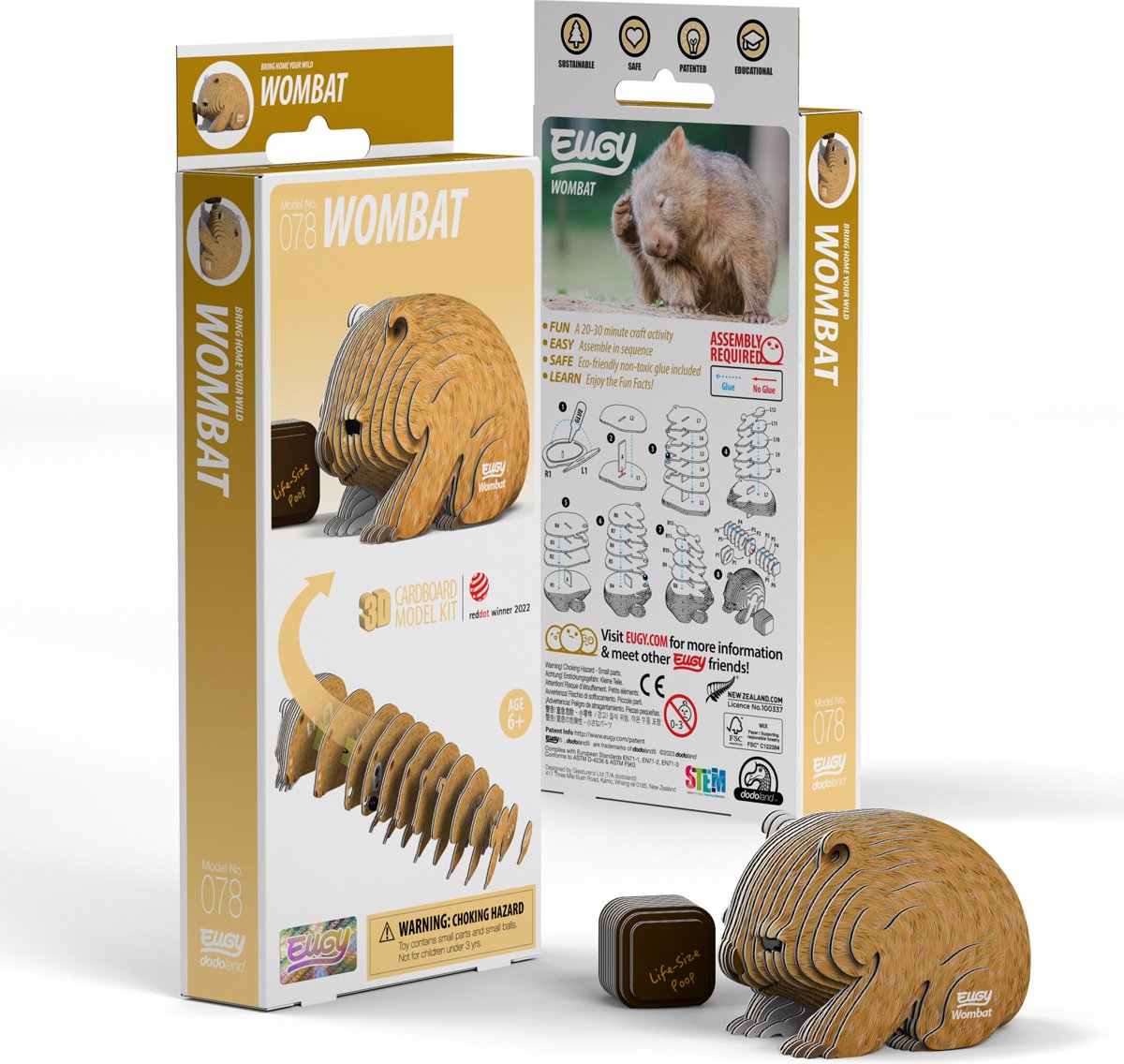 Eugy 3d puzzel - wombat - wilde dieren - duurzaam - verzamel ze allemaal - 6 jaar
