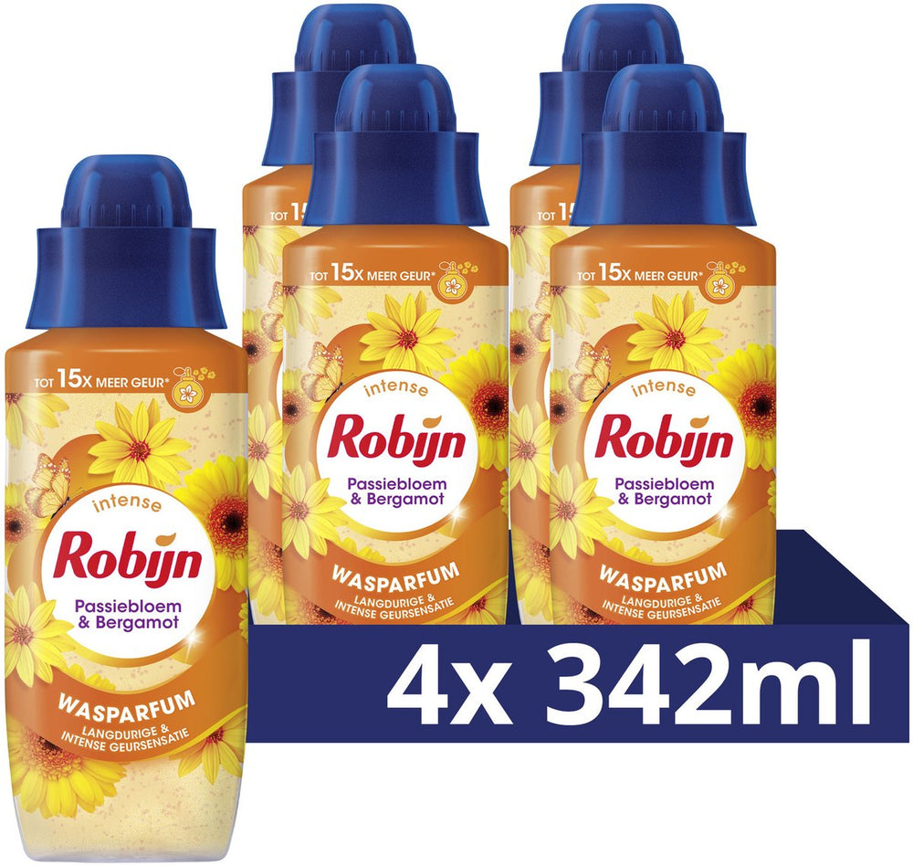 Robijn intense wasparfum - passiebloem bergamot - geeft je kleding een langdurige, intense geur - 4 x 342 ml
