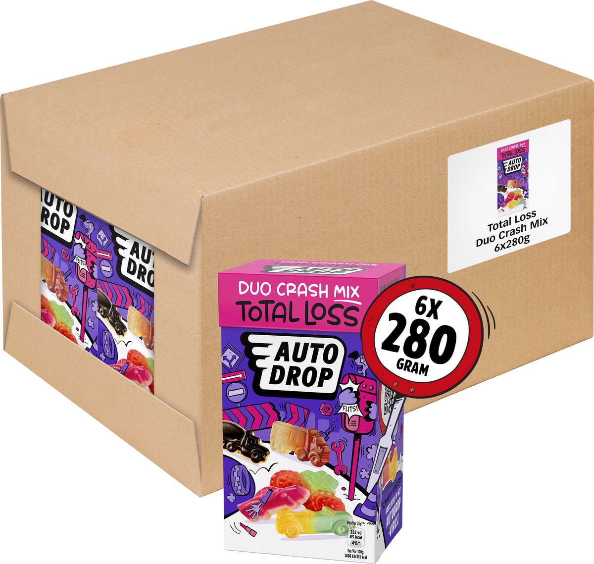 Autodrop - snoep - total loss duo crash mix - 6 doosjes - 280 gram