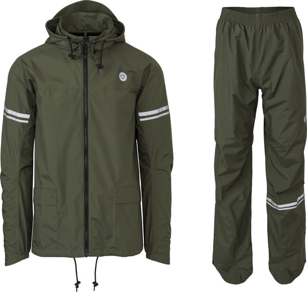 Agu original regenpak uniseks waterdicht - army green - waterkolom 5.000 mm - jas en broek - inclusief opbergtasje m