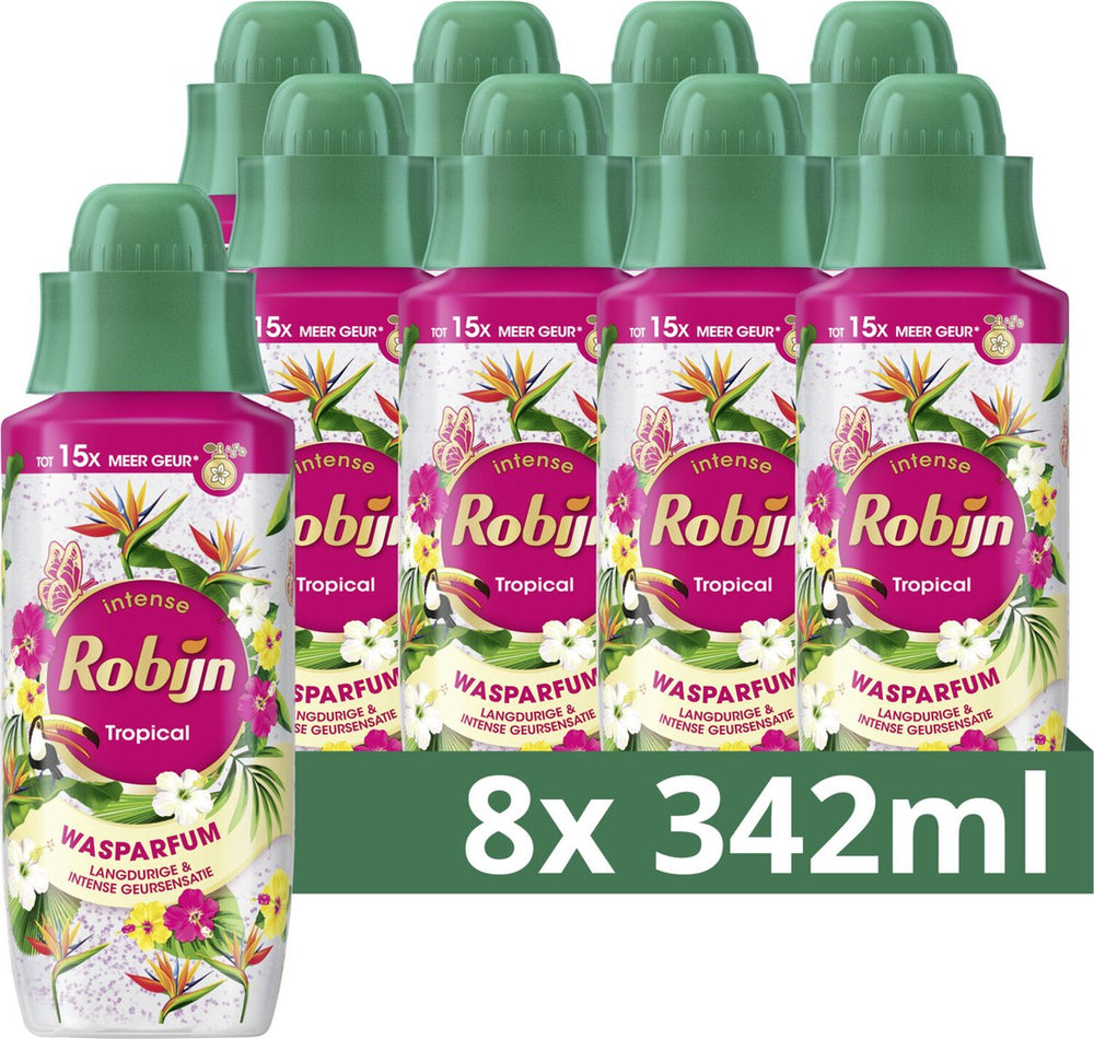 Robijn - wasparfum - tropical - tot 15x meer geur dan bij gebruik van alleen wasmiddel - 8 flessen x 342 ml