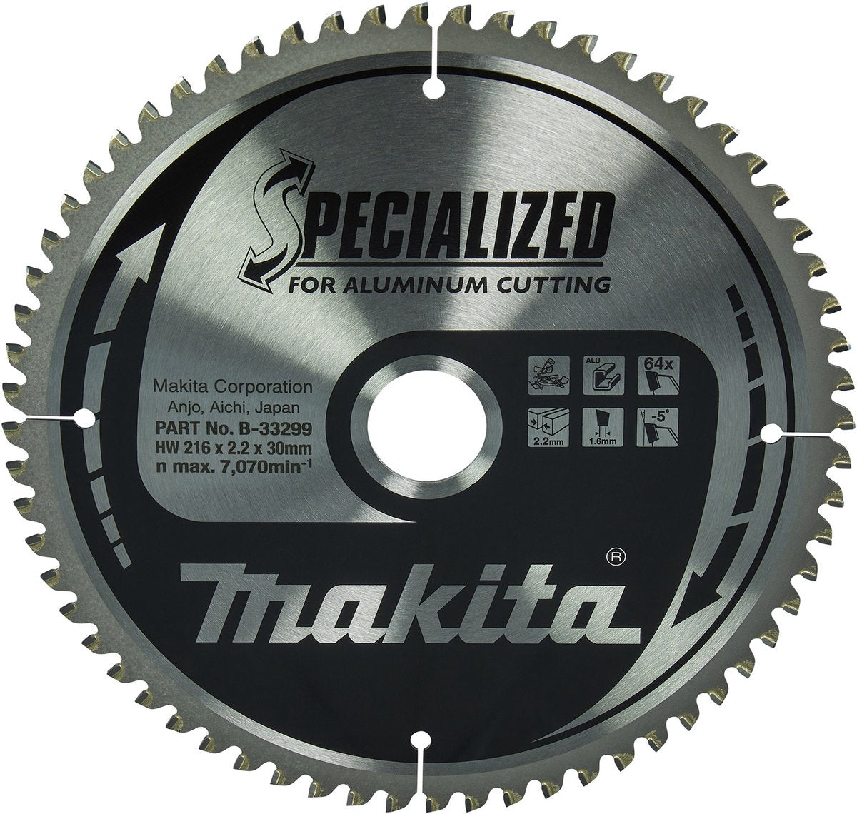 Makita accessoires afkortzaagblad aluminium | specialized 216x30x2,2 64t -5g - b-33299 - b-33299