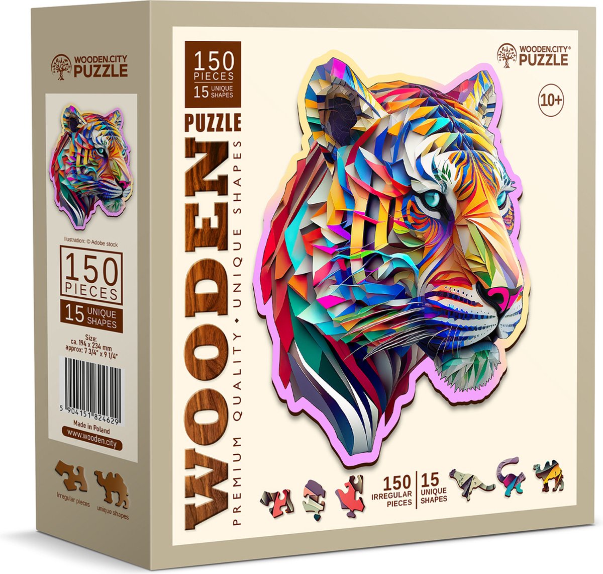 Wooden city puzzel - kleurrijke tijger - hout - 150st.