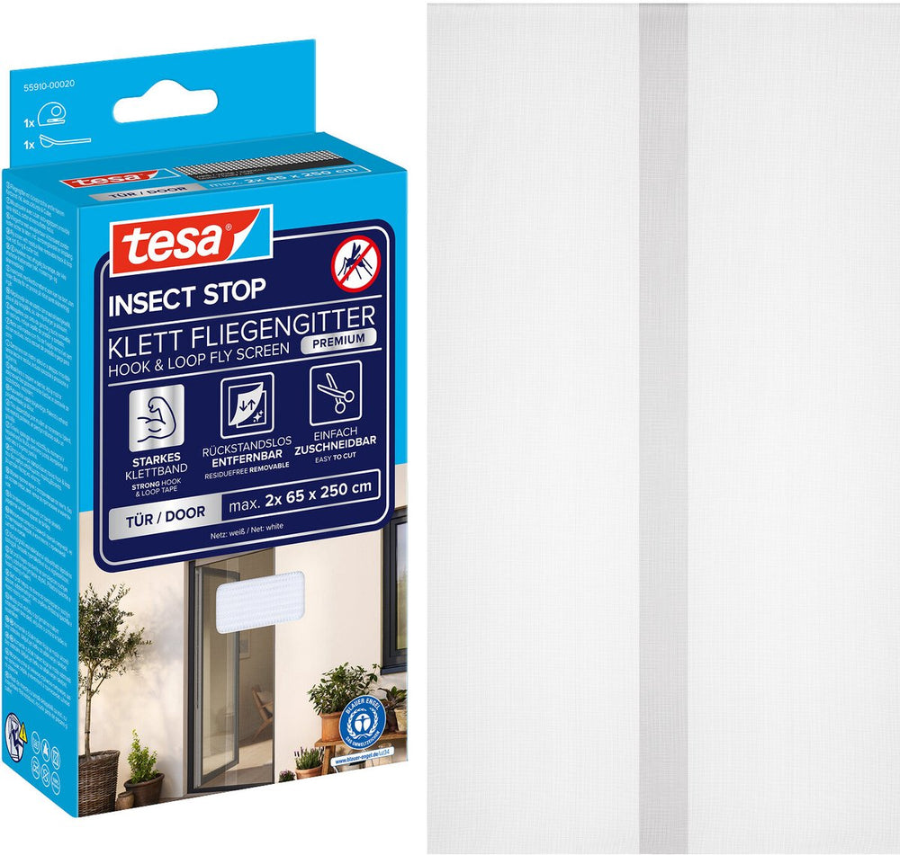 Tesa insect stop h l fly screen premium for doors - hor voor deur met klittenband, verwijderbaar, wit - 120 x 250 cm