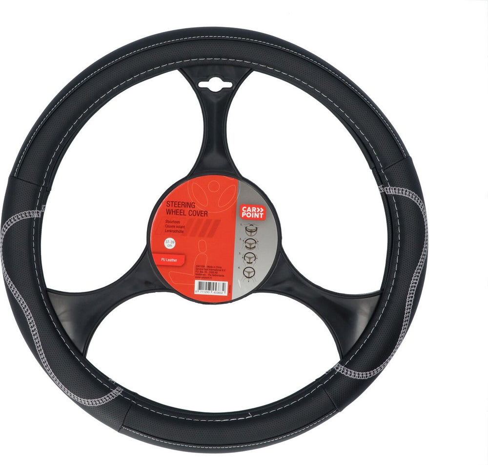 Carpoint stuurhoes auto - pu leer zwart met grijze accenten - voor sturen met een diameter van 37-39 cm