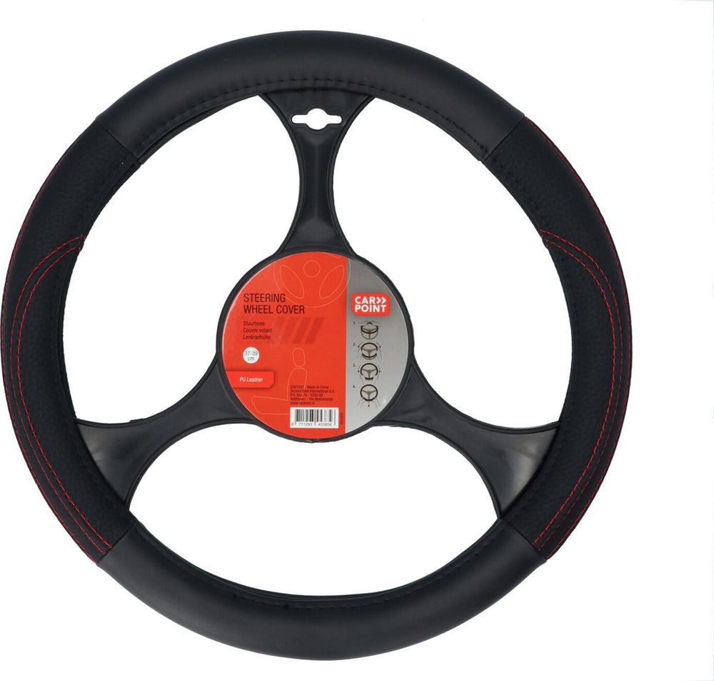 Carpoint stuurhoes auto - pu leer zwart met rood - voor sturen met een diameter van 37-39 cm
