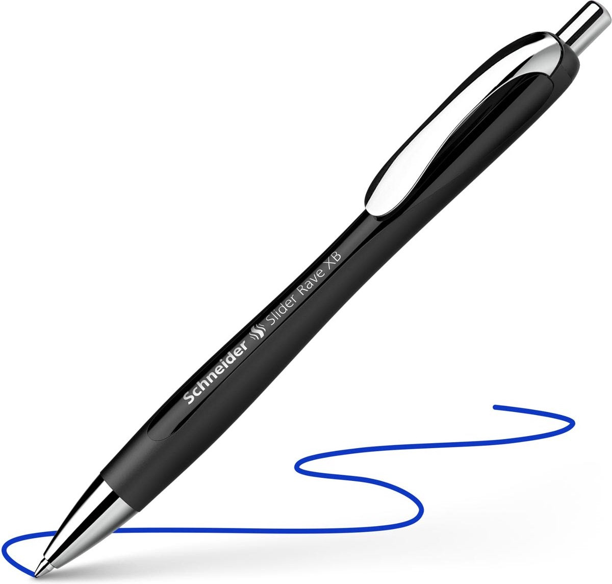 Schneider schrijfwaren schneider balpen slider rave, extra breed, blauwe inkt, zwart 5 stuks