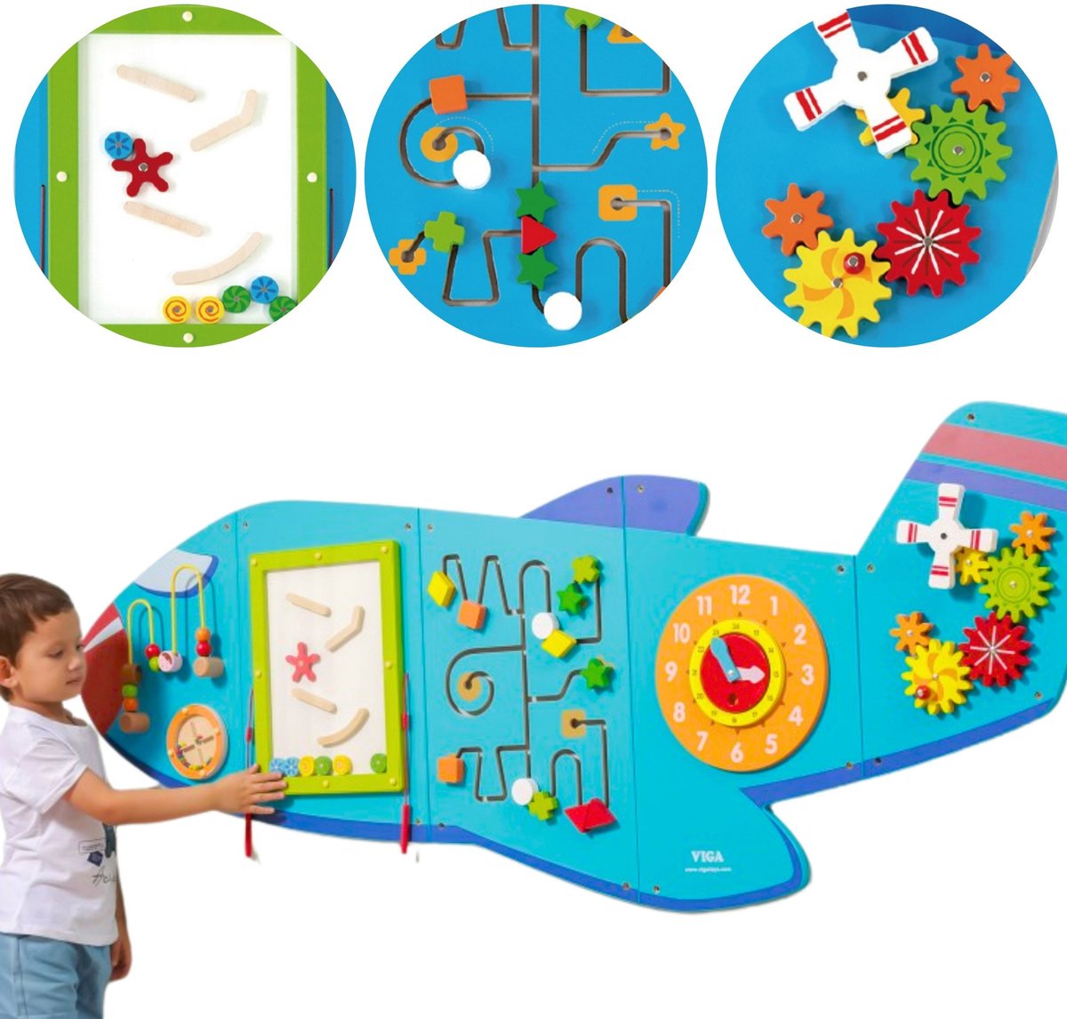 Vigatoys viga toys - houten - wandspeelbord - vliegtuig - lengte 180cm