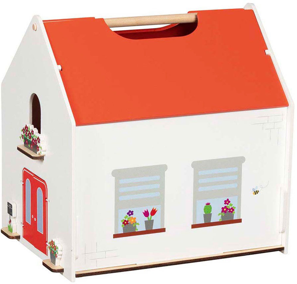 Goki houten draagbaar poppenhuis met accessoires