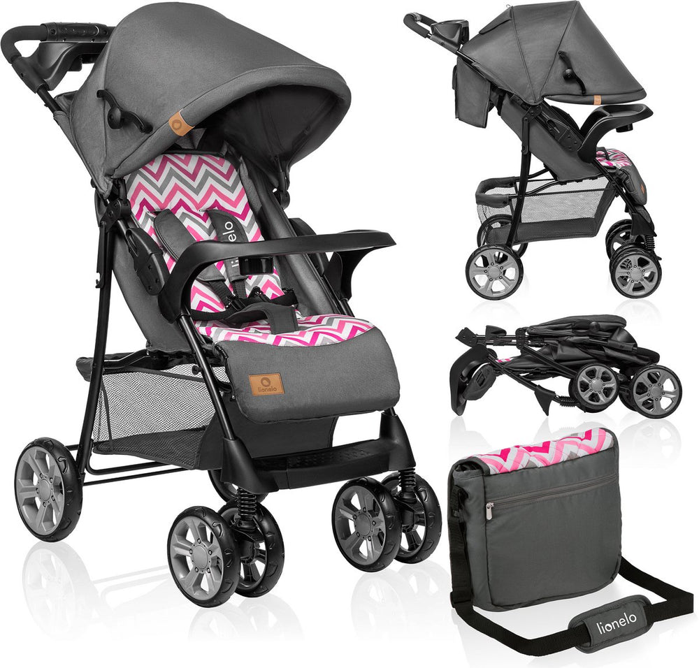 Lionelo emma plus buggy en kinderwagen - licht en duurzaam - verstelbare rugleuning tot ligstand - xxl luifel met venster - grote mand - organizer en tas - schokdempers - 5-punts gordel - tot 15 kg - compact inklapbaar