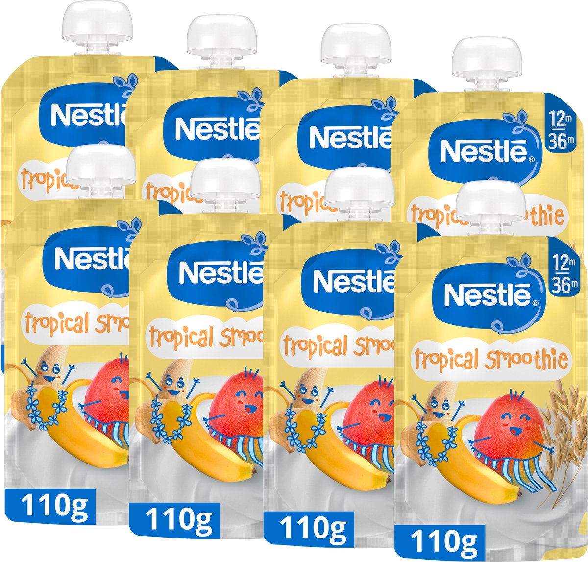 Nestlé tropical smoothie banaan mango melk haver - 12+ maanden - 8 x 110g