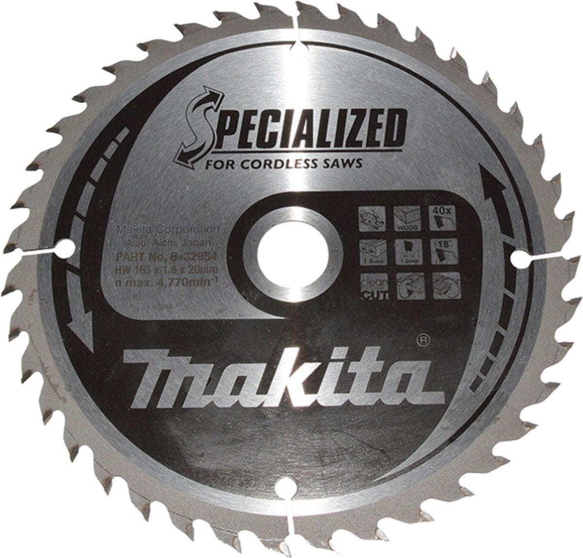Makita accessoires makita cirkelzaagblad voor hout | specialized | ø 165mm asgat 20mm 40t - b-32954