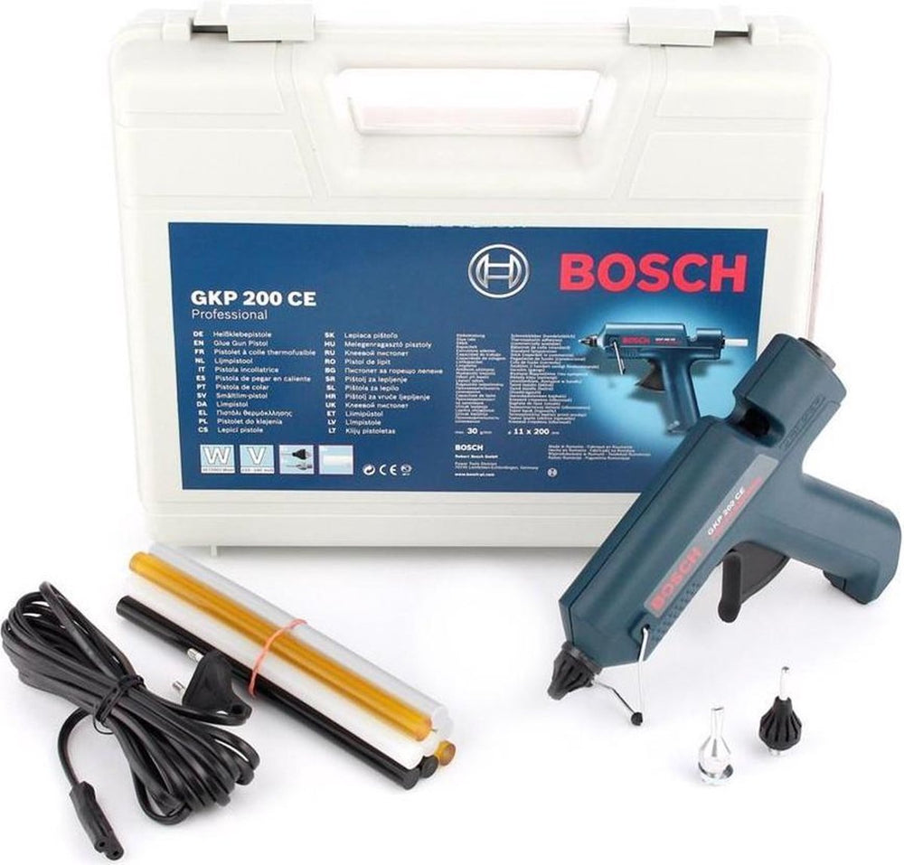 Bosch professional - lijmpistool gkp 200 ce (8 x lijmstick 200 mm, afneembare kabel 3,5 m, extralang mondstuk, mondstuk met brede sleuf, universeel mondstuk)