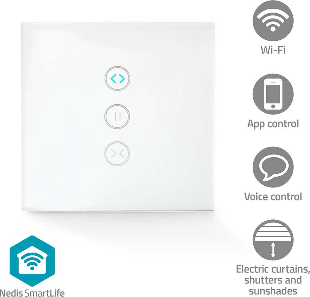Nedis smartlife wandschakelaar - gordijn sluiter zonnescherm - muurmontage - 300 w - android ios - glas - wit