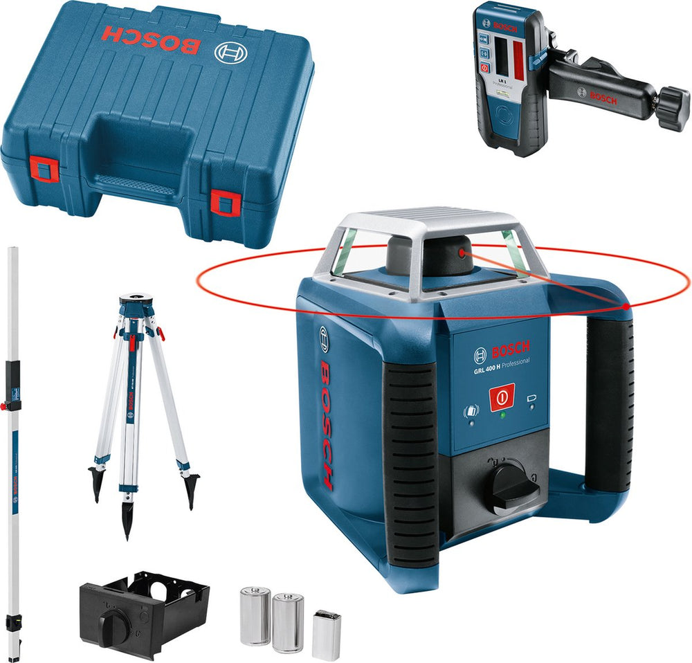 Bosch professional grl 400 h - rotatielaser - inclusief statief - laserontvanger - 2x batterij (1.5v) - 1x batterij (9v)