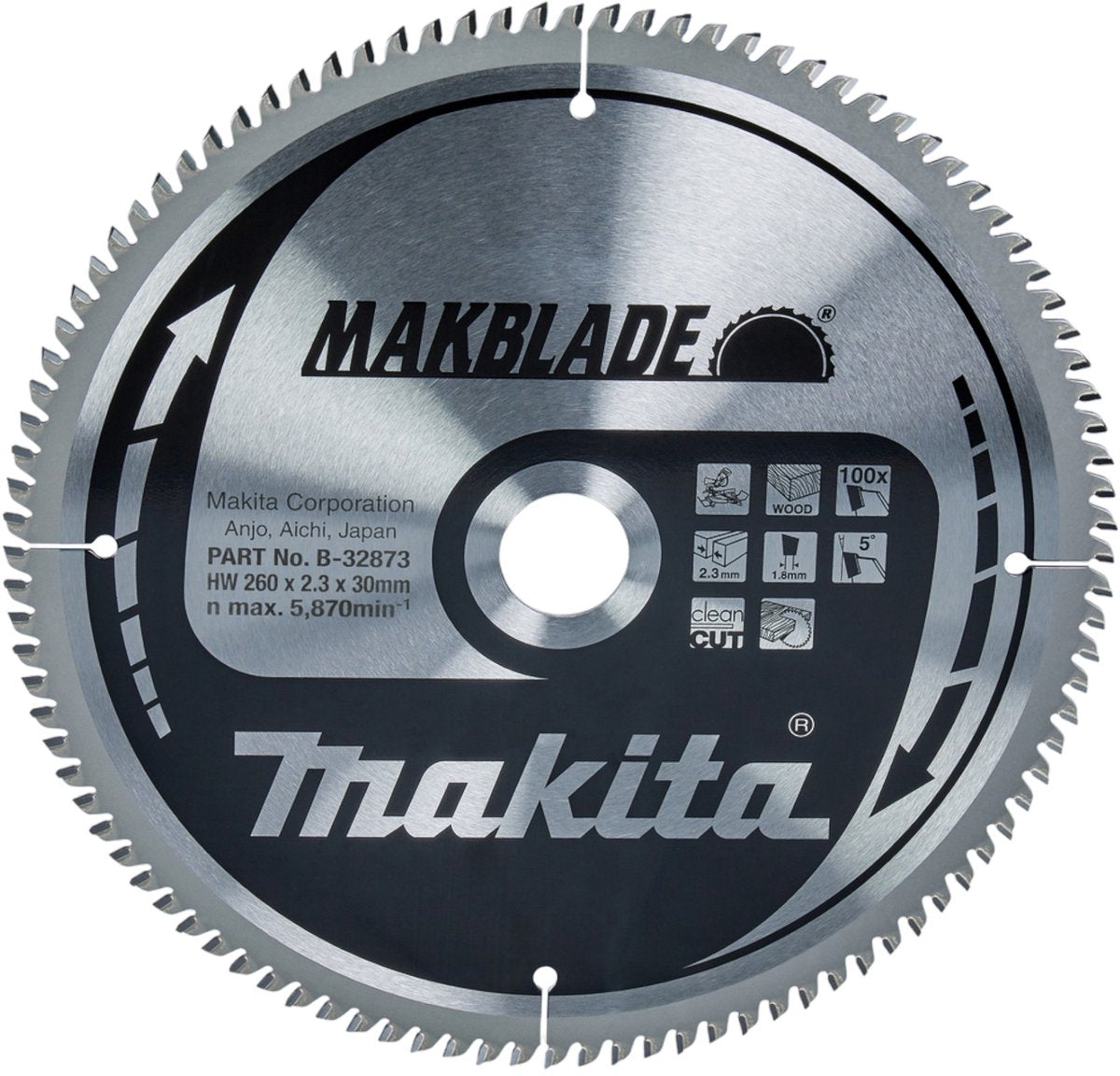 Makita afkortzaagblad voor hout | makblade | ø 260mm asgat 30mm 100t - b-32873