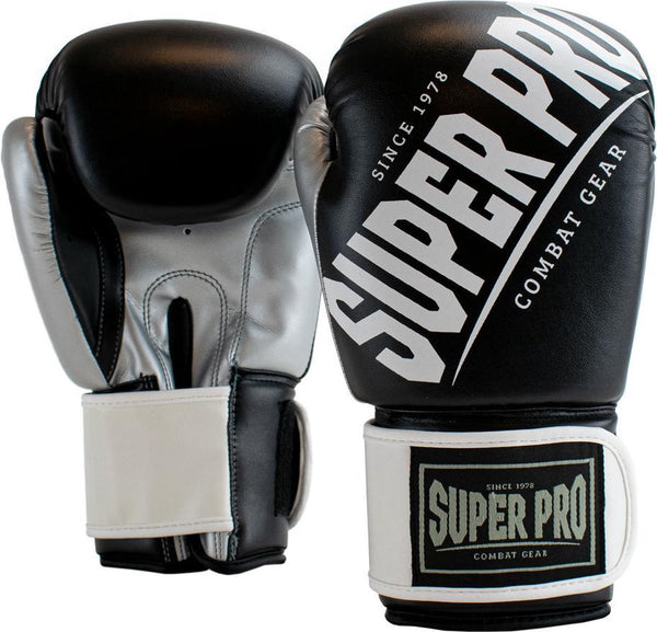 Super pro combat gear (kick)bokshandschoenen rebel zwart grijs wit 16oz 16 oz
