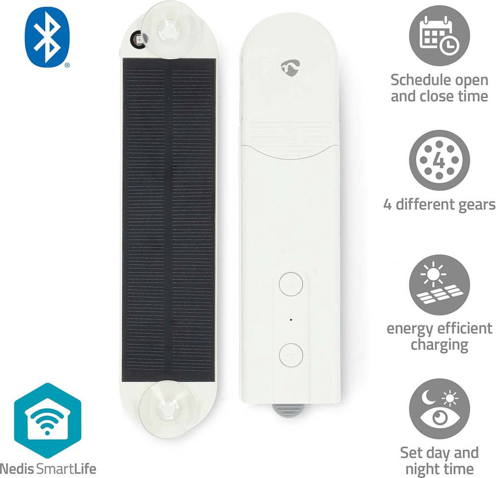 Nedis smartlife gordijnrobot – solar powered – bluetooth – voor paneel-, rol- vouwgordijnen – wit