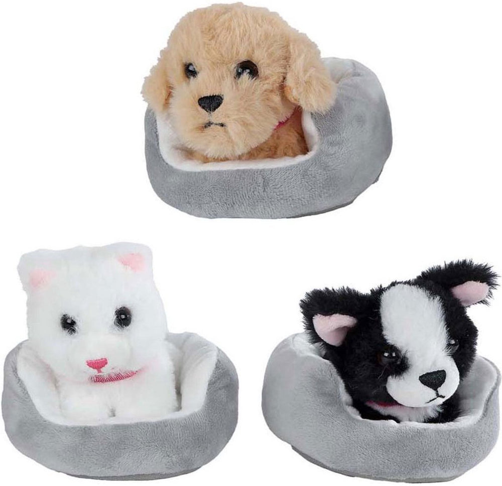 Take me home knuffel pluche hond of poes in mand, 12cm